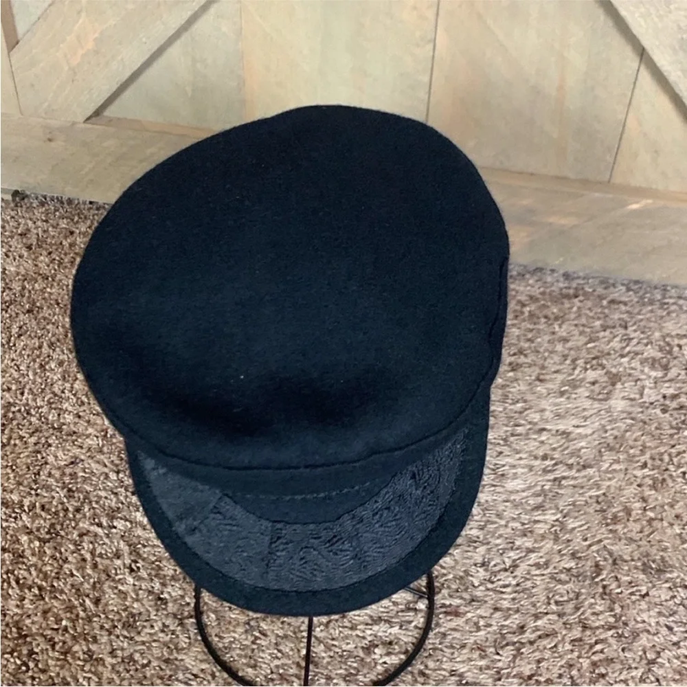 Vintage Greek Fisherman Newsboy Sailor Cap Hat Wool Embroidered Black Size L - Picture 12 of 16
